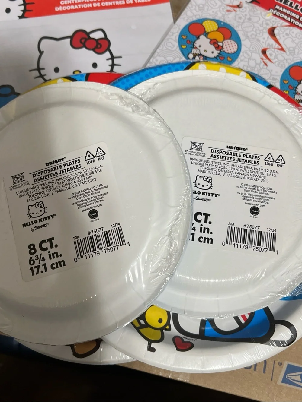 Hello Kitty , Blue, Red & Yellow Disposable Party Plates and Decor